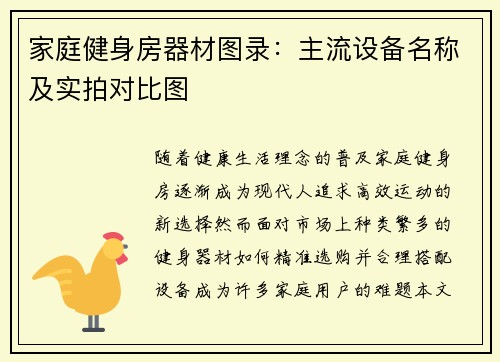 家庭健身房器材图录：主流设备名称及实拍对比图