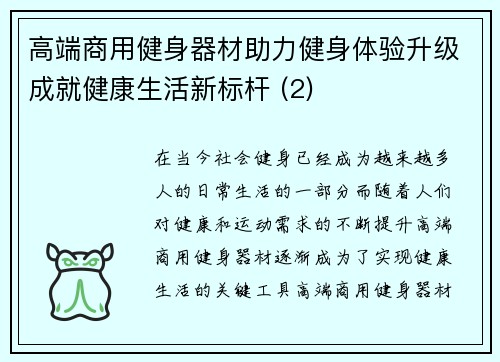 高端商用健身器材助力健身体验升级成就健康生活新标杆 (2)