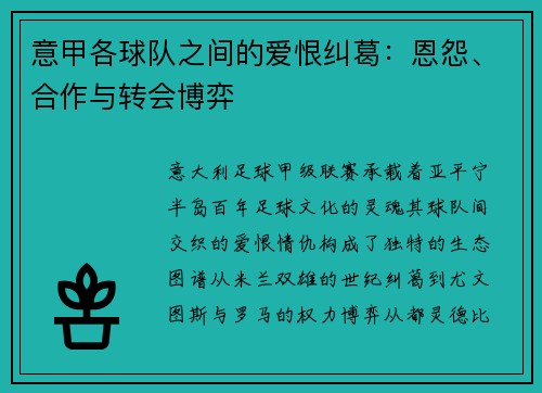 意甲各球队之间的爱恨纠葛：恩怨、合作与转会博弈